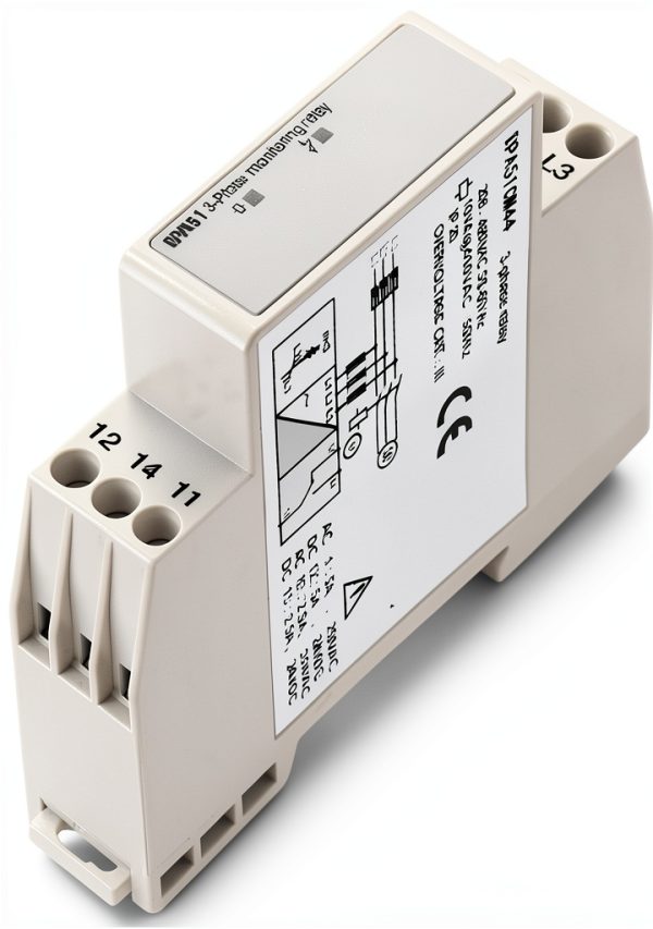 3 Phase Monitoring Relay, DPA51CM44, Automatic, White, Silver Contact, 5A, Din Rail Mount, 208-480VAC-0
