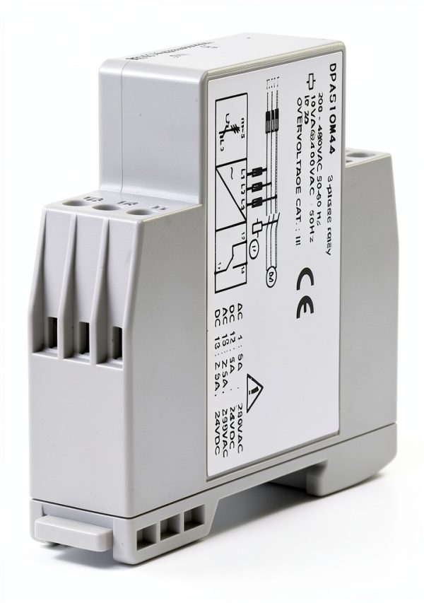 3 Phase Monitoring Relay, DPA51CM44, Automatic, White, Silver Contact, 5A, Din Rail Mount, 208-480VAC-2